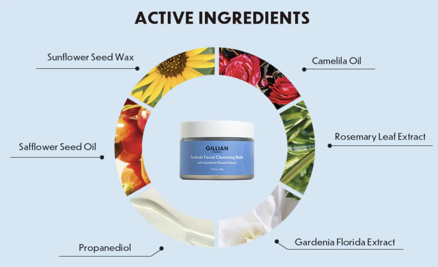 Gillian Cosmetics Tsubaki Facial Cleansing Balm with Gardenia Flower Extract; Remover & Face Cleanser, Sensitive Skin