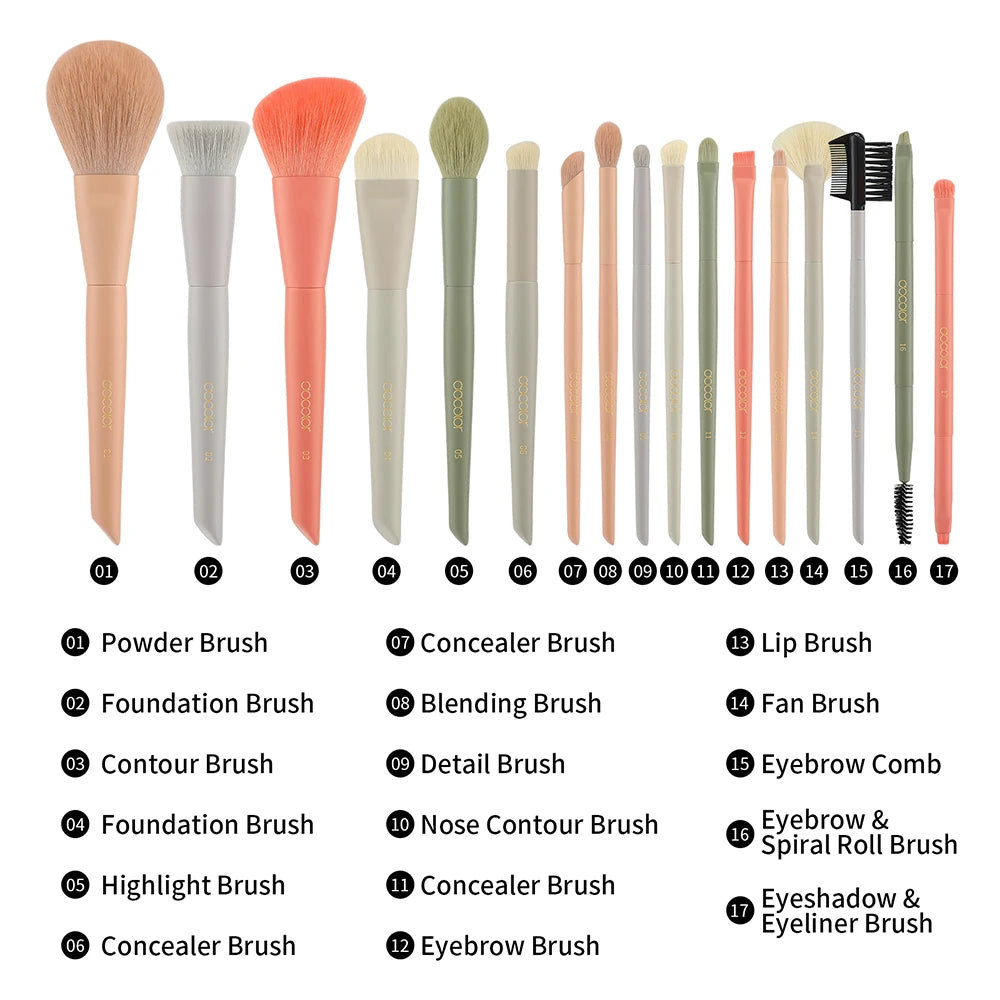 Docolor 17Pcs Makeup Brushes Set Eye Shadow Blush Powder Blending Foundation Cosmetic Brush With Makeup Sponges And Bag
