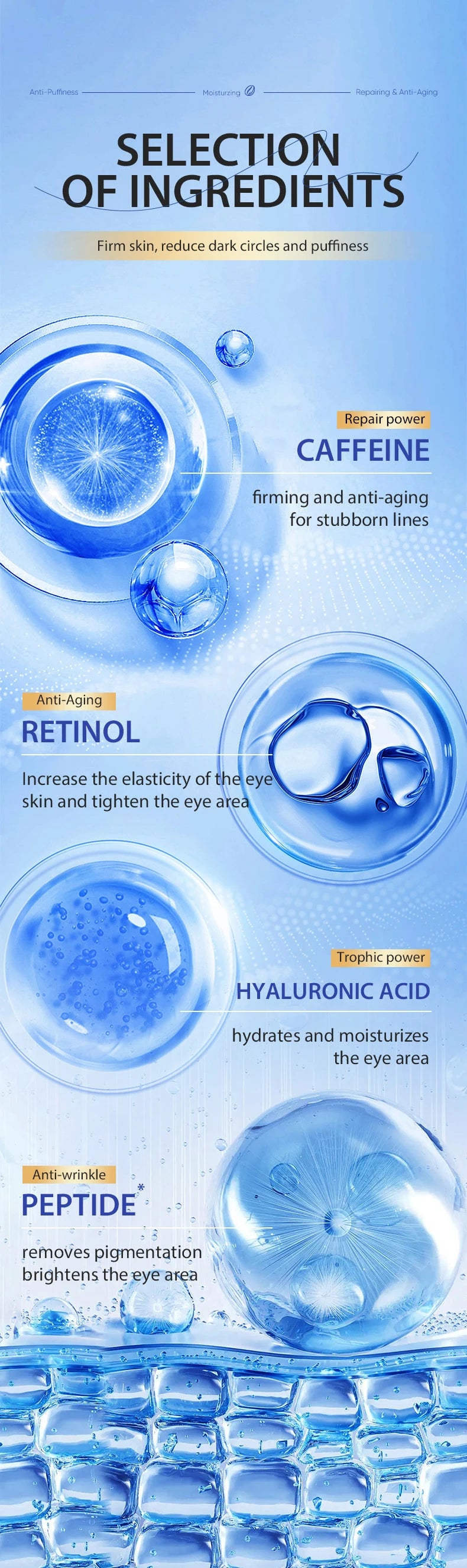 Remove Wrinkles Eye Cream Anti Dark Circles Bags Puffiness Fade Eye Fine Line Tighten Whiten Under Eyes Skin Care