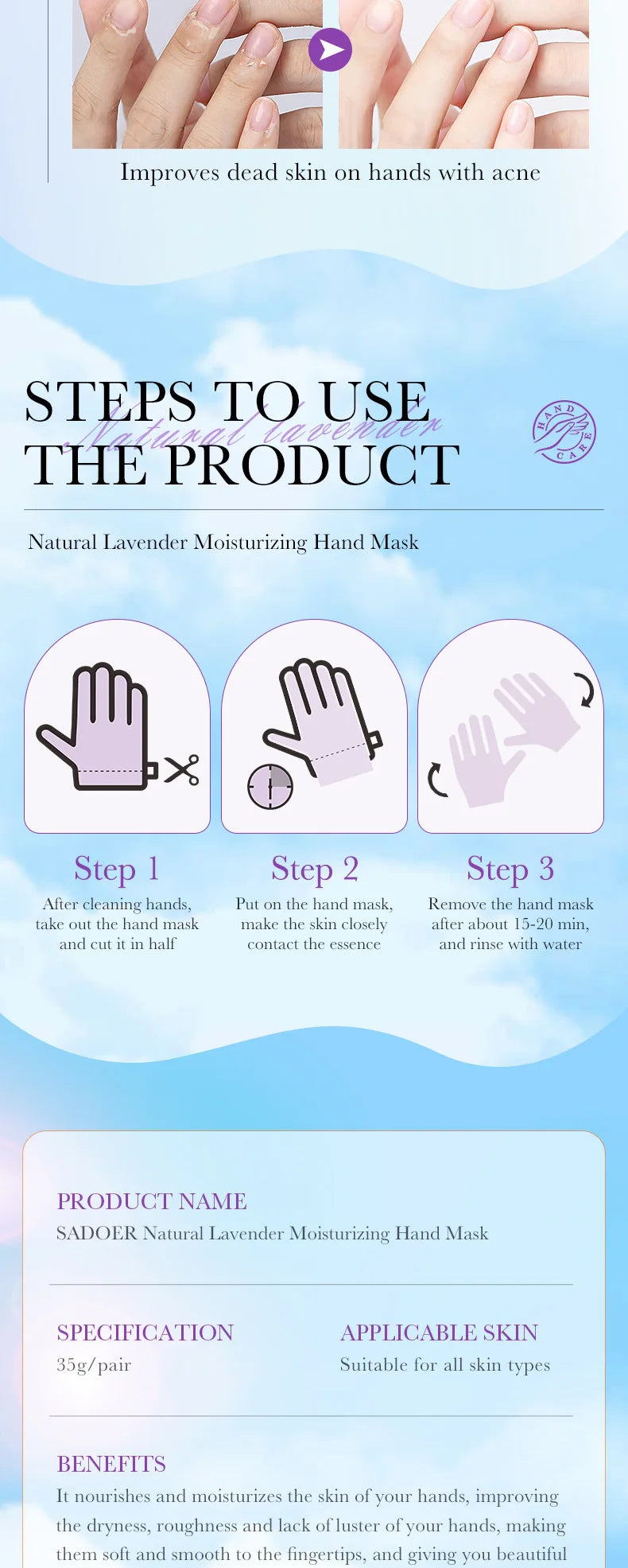5pack Moisturizing Hand Mask Spa Gloves Exfoliating Hand Patches Gloves Whitening Peeling Remove Dead Skin Lavender Hand Mask