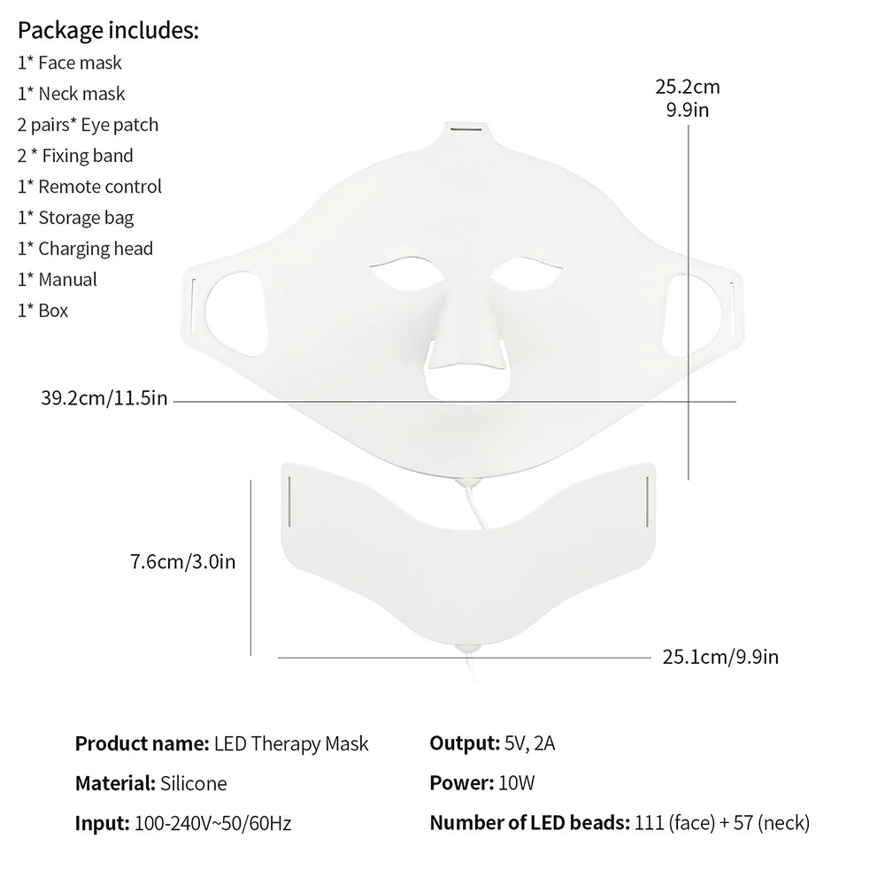 New Silicone LED Face Neck Mask LED Light 7 Colors Photon Skin Care Repair Skin Brightening Rejuvenation mascara led