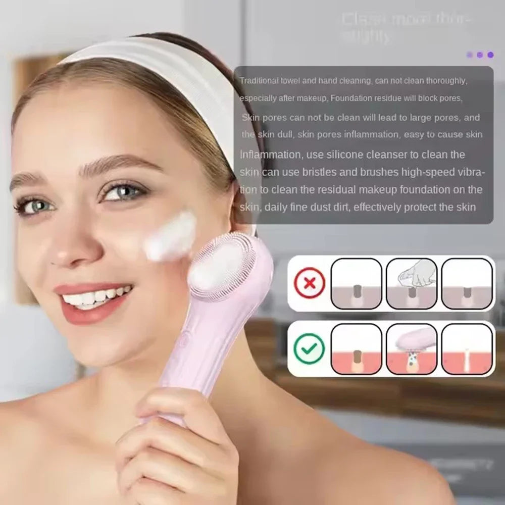 Sonic Waterproof Facial Cleansing Brush for Men & Women Rechargeable Exfoliating Electric Face Scrubber Cleanser Brush
