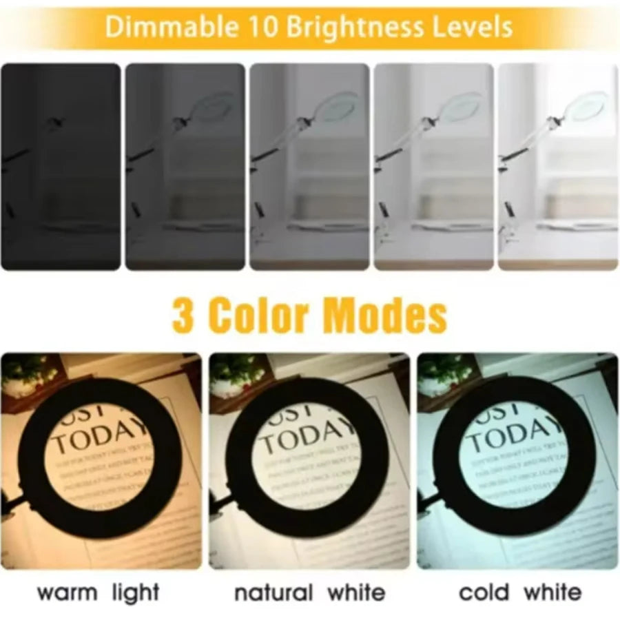 NEW 72LED 8X/10X Illuminated Magnifier USB 3 Colors LED Magnifying Glass for Soldering Iron Repair/Table Lamp/Skincare Beauty
