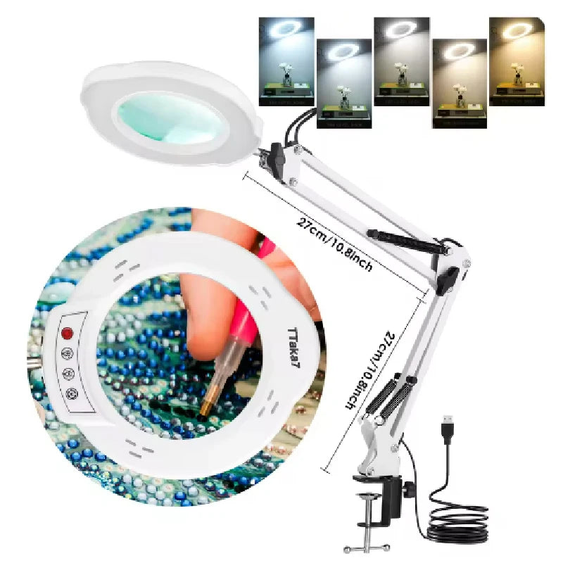 NEW 72LED 8X/10X Illuminated Magnifier USB 3 Colors LED Magnifying Glass for Soldering Iron Repair/Table Lamp/Skincare Beauty