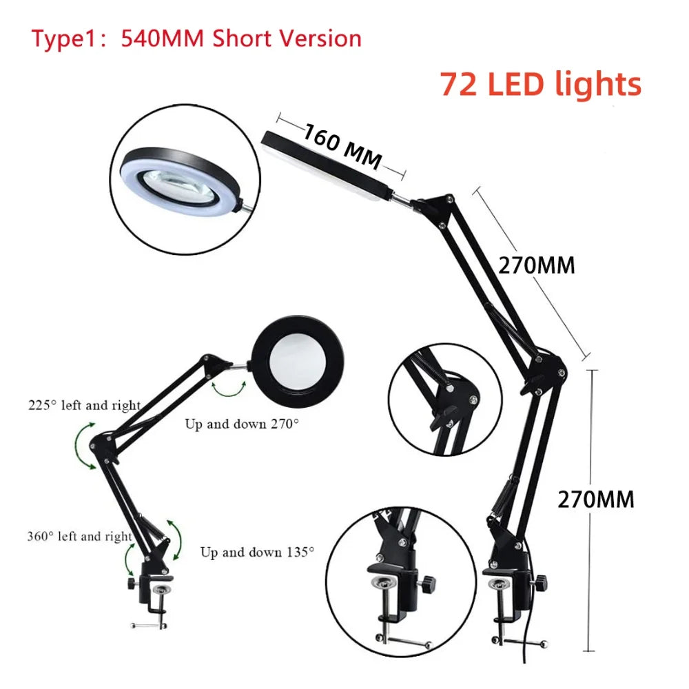 NEW 72LED 8X/10X  Illuminated Magnifier USB 3 Colors LED Magnifying Glass for Soldering Iron Repair/Table Lamp/Skincare Beauty