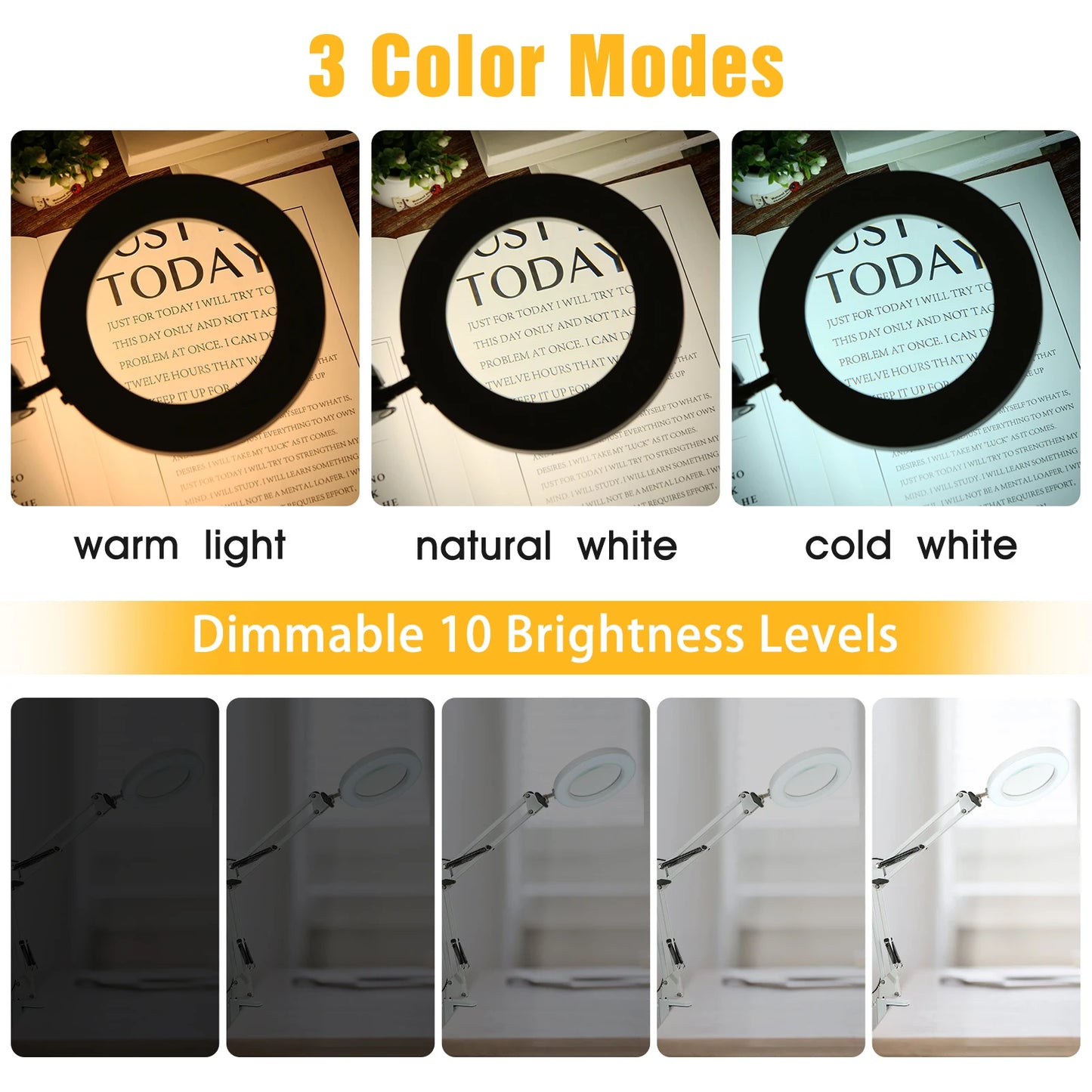 NEW 72LED 8X/10X  Illuminated Magnifier USB 3 Colors LED Magnifying Glass for Soldering Iron Repair/Table Lamp/Skincare Beauty