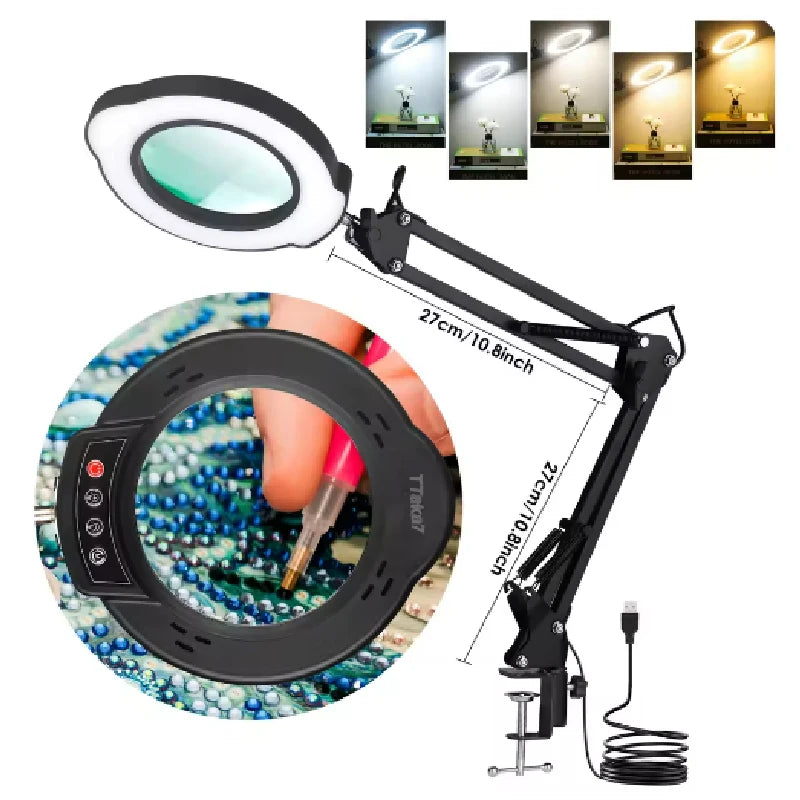 NEW 72LED 8X/10X  Illuminated Magnifier USB 3 Colors LED Magnifying Glass for Soldering Iron Repair/Table Lamp/Skincare Beauty