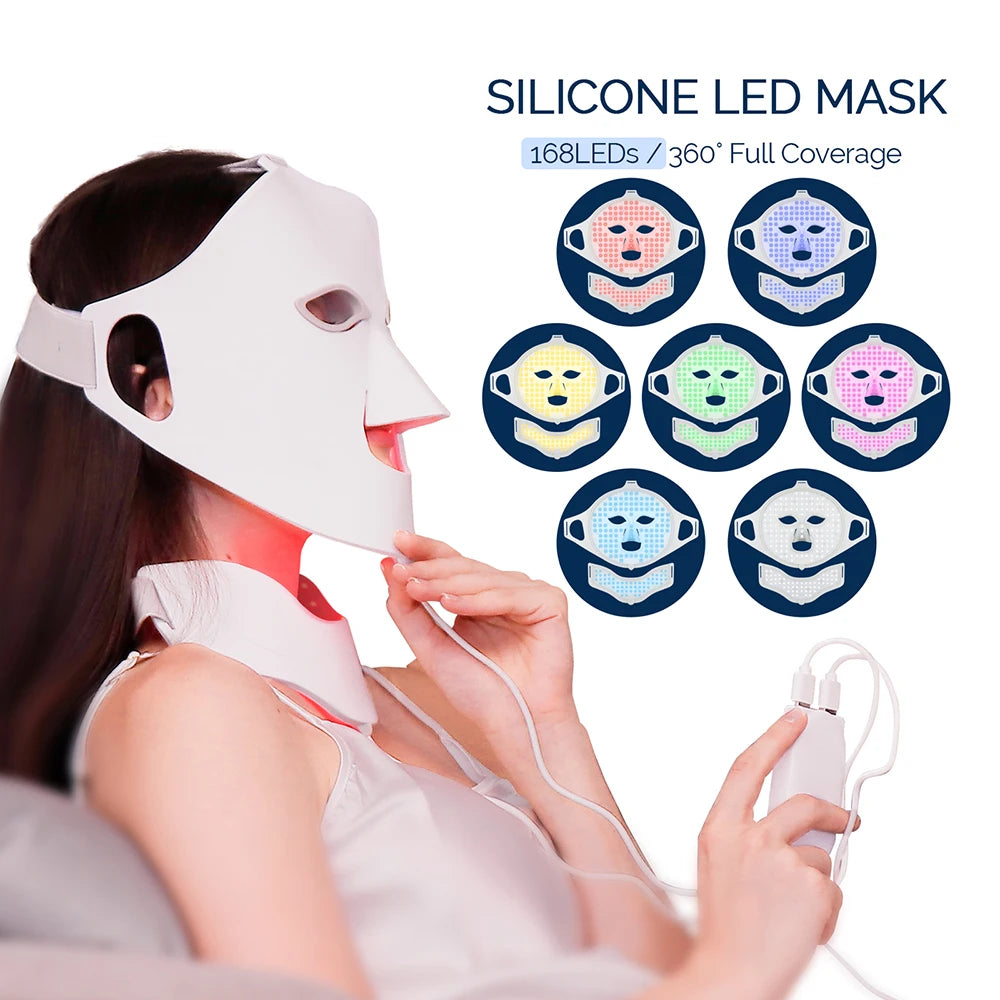 New Silicone LED Face Neck Mask LED Light 7 Colors Photon Skin Care Repair Skin Brightening Rejuvenation mascara led