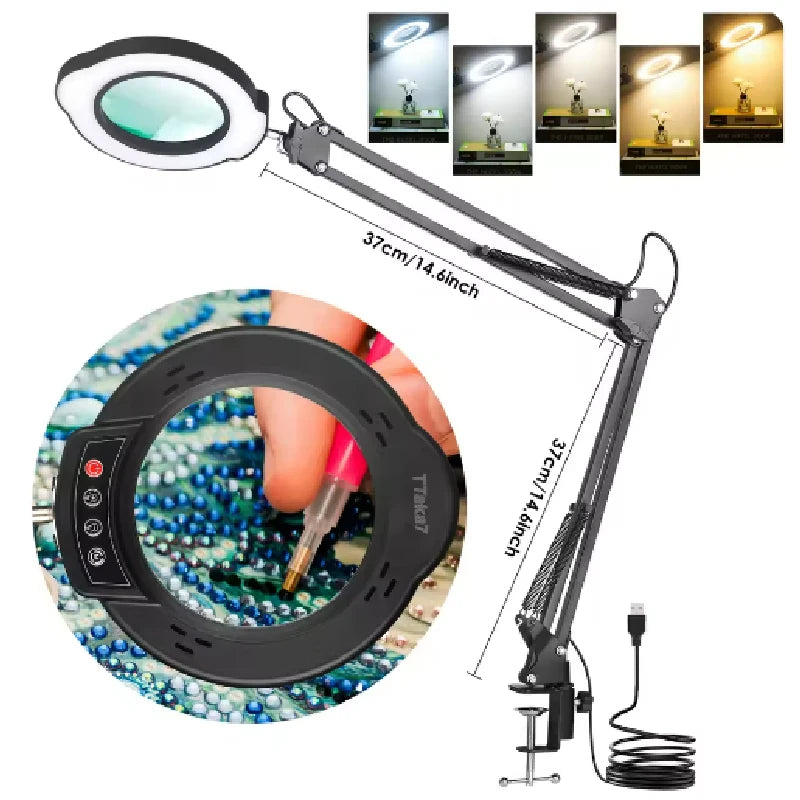 NEW 72LED 8X/10X  Illuminated Magnifier USB 3 Colors LED Magnifying Glass for Soldering Iron Repair/Table Lamp/Skincare Beauty