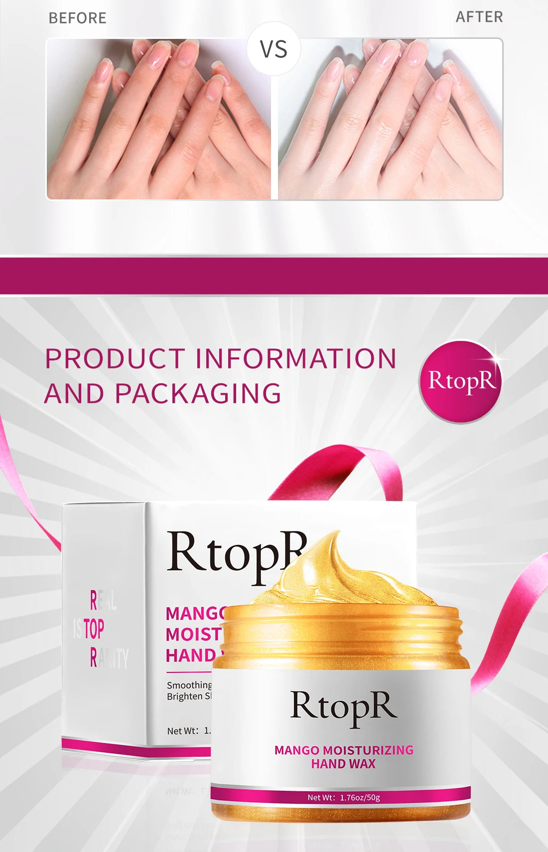 RtopR Mango For Hands Mask Hand Wax Whitening Moisturizing Repair Exfoliating Calluses Filming Anti-Aging Hand Skin Cream 50g