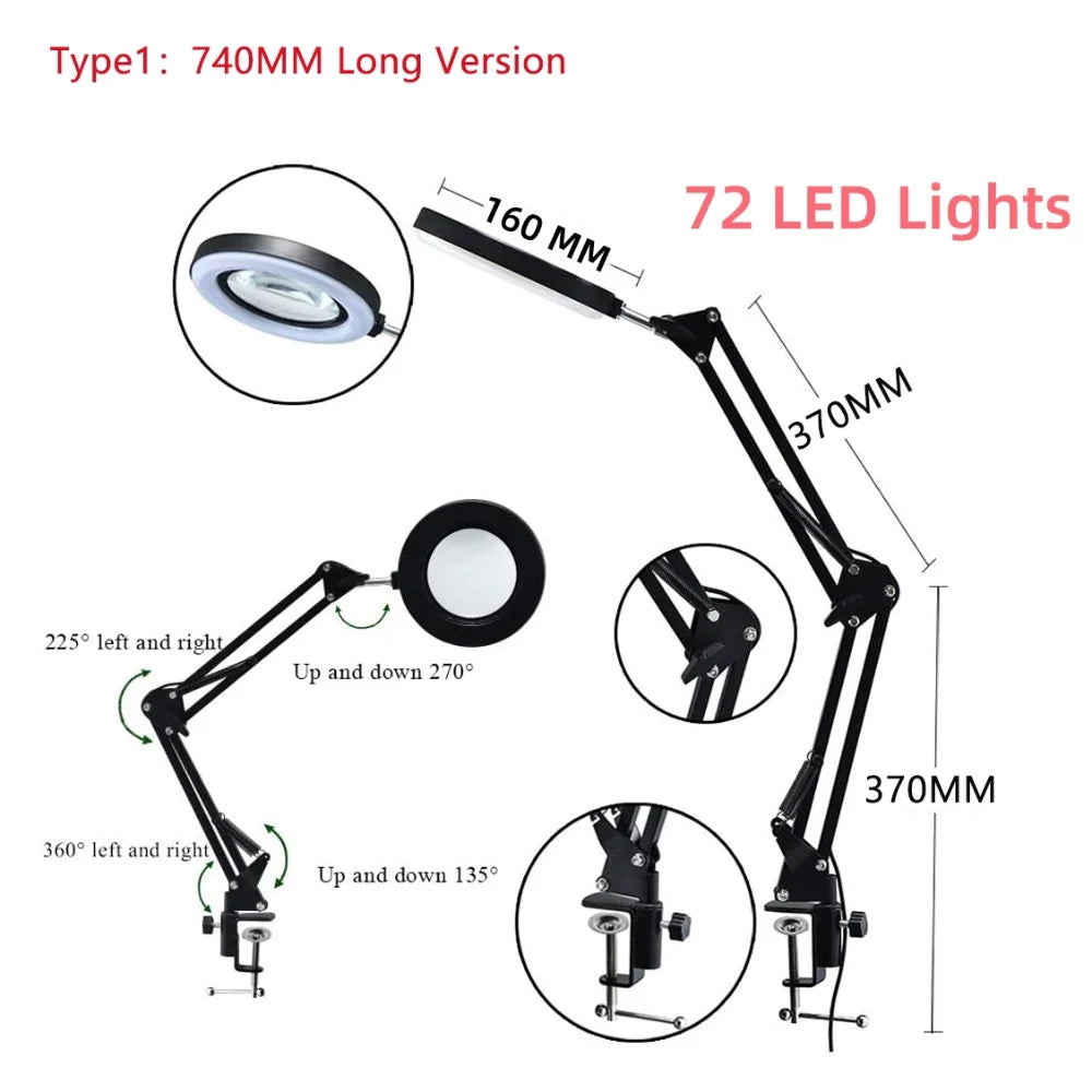 NEW 72LED 8X/10X  Illuminated Magnifier USB 3 Colors LED Magnifying Glass for Soldering Iron Repair/Table Lamp/Skincare Beauty