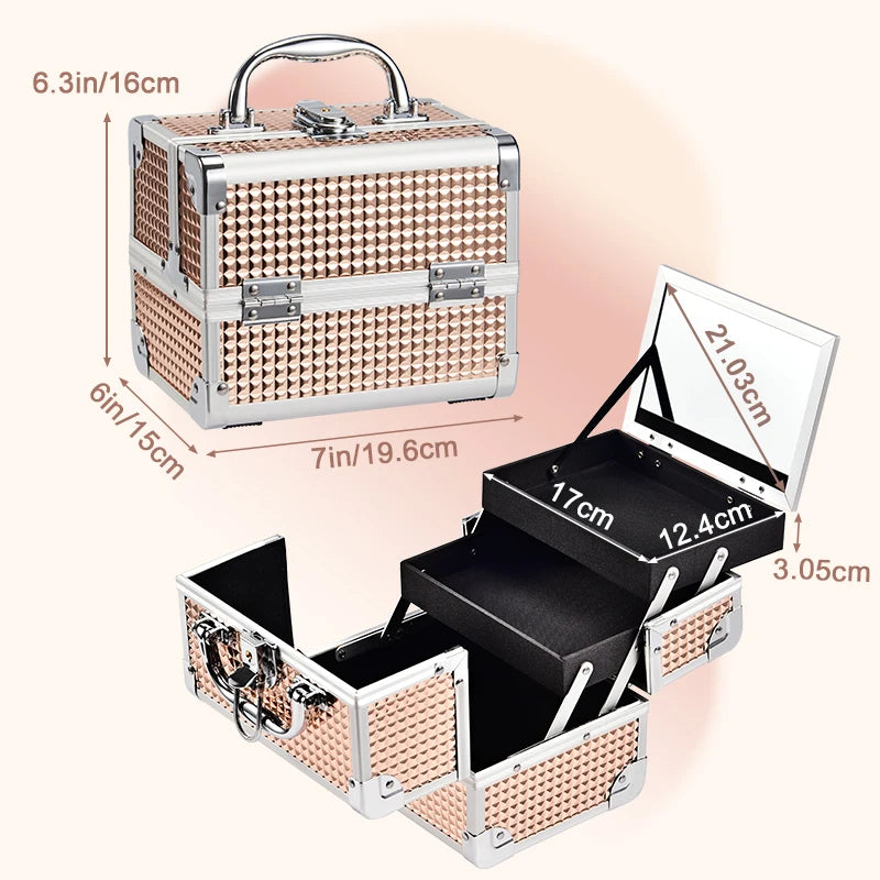 Makeup Case Portable Lock Alloy Unicorn Cosmetic Jewelry Nail Hair Accessories Storage Box with Mirror 2 Trays Make-up Suitcase