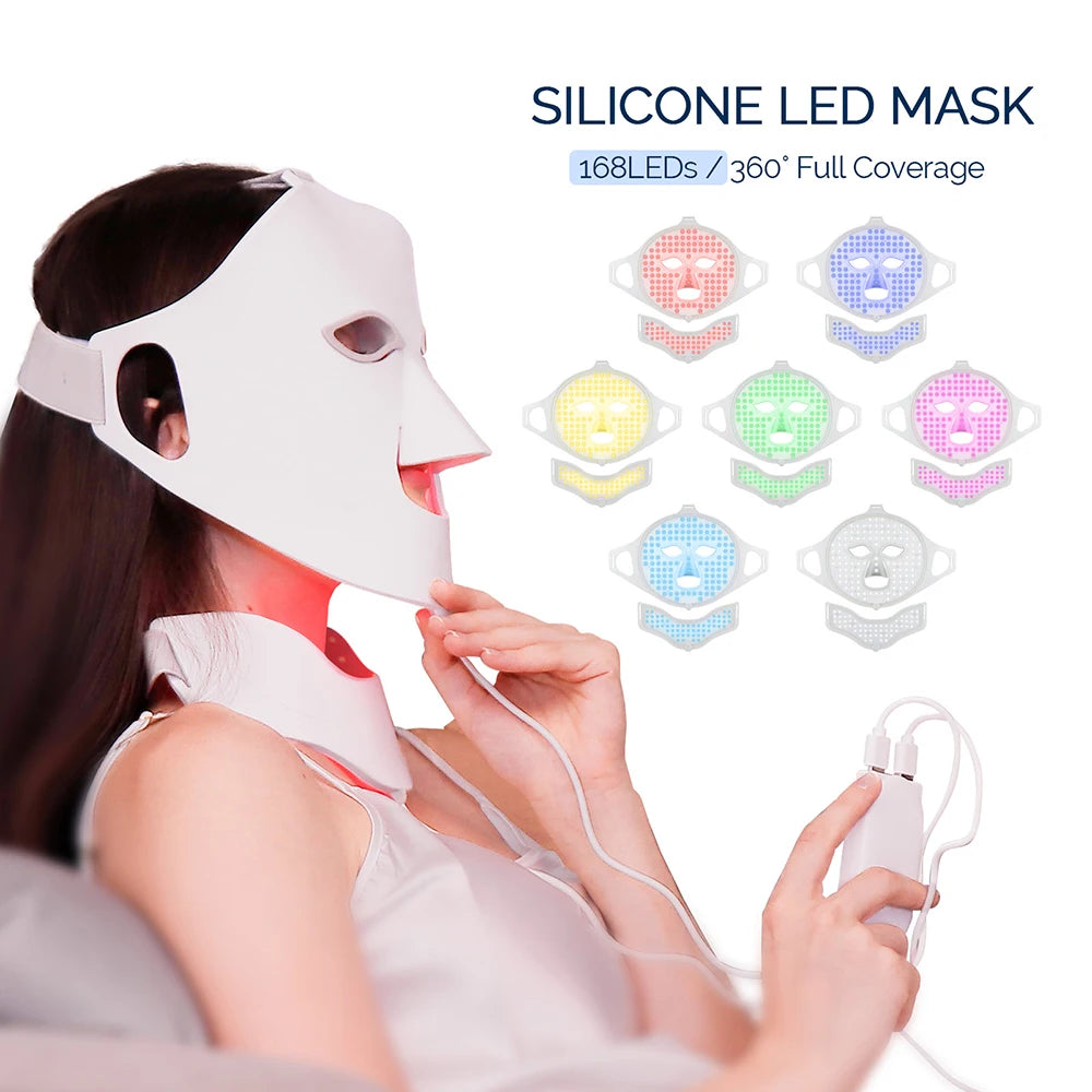 New Silicone LED Face Neck Mask LED Light 7 Colors Photon Skin Care Repair Skin Brightening Rejuvenation mascara led