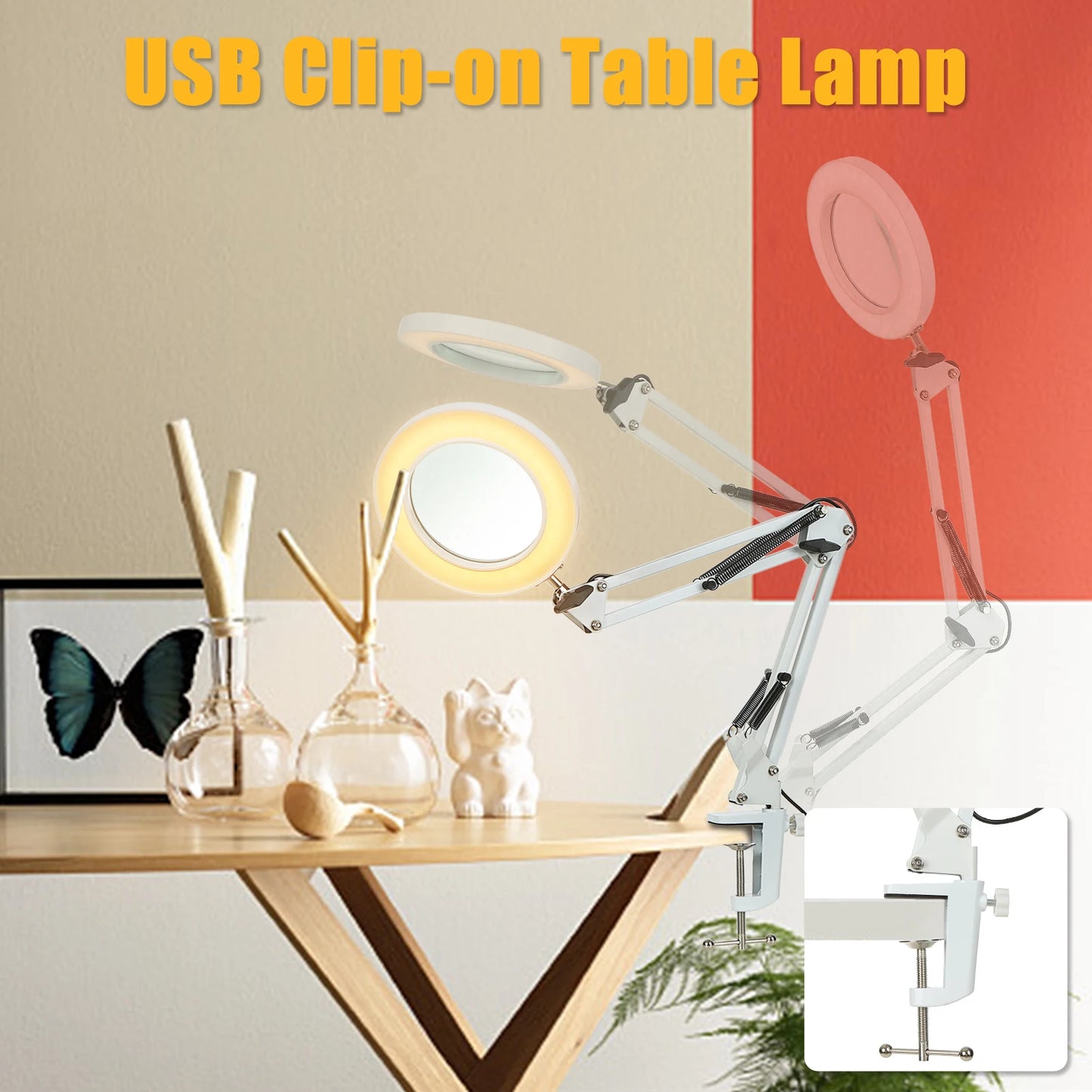 NEW 72LED 8X/10X  Illuminated Magnifier USB 3 Colors LED Magnifying Glass for Soldering Iron Repair/Table Lamp/Skincare Beauty