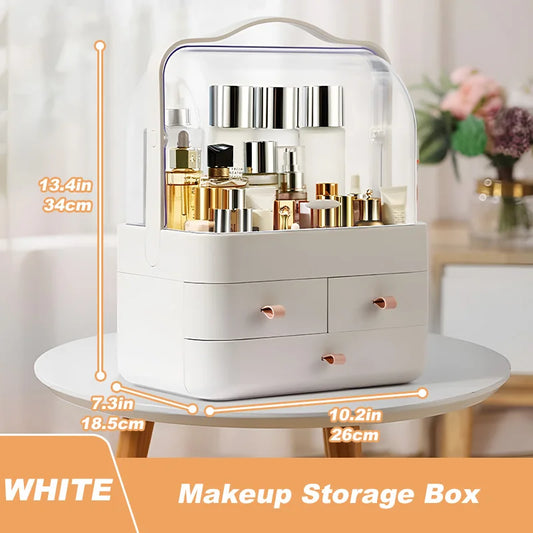 Large Capacity White/Pink Cosmetic Organizer with Transparent Drawers, Elegant Plastic Jewelry Storage Box for Desktop Vanity