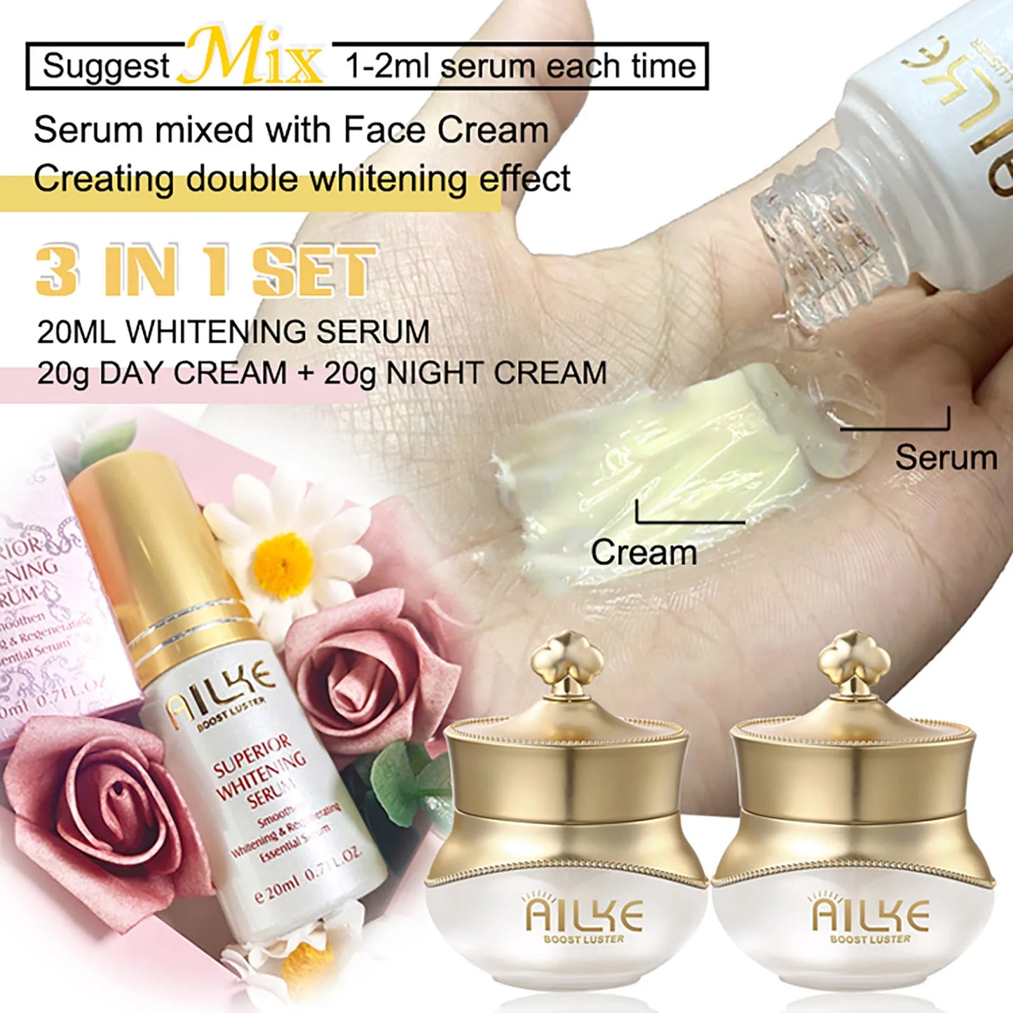 AILKE Anti-Aging Wrinkle Whitening Skin Care Face Cream With Collagen Rose Moisturizing Brightening Women Facial Korean Cosmetic