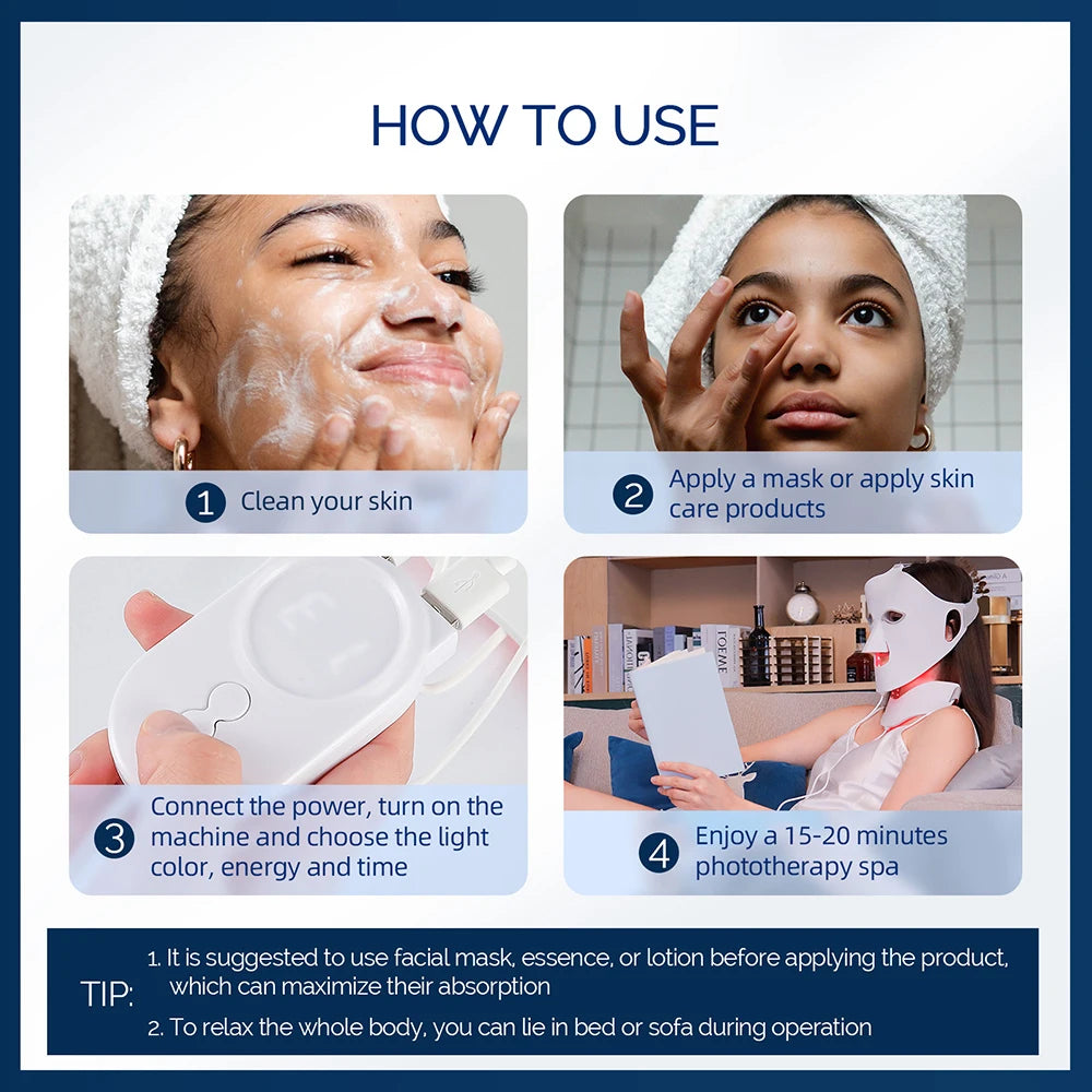 New Silicone LED Face Neck Mask LED Light 7 Colors Photon Skin Care Repair Skin Brightening Rejuvenation mascara led