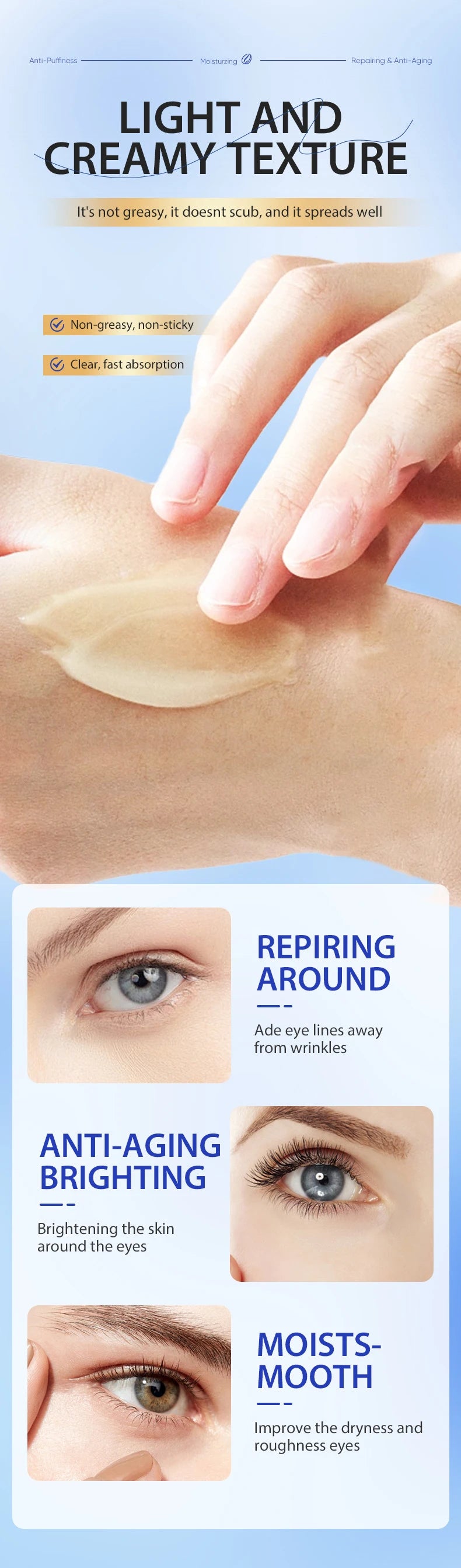 Remove Wrinkles Eye Cream Anti Dark Circles Bags Puffiness Fade Eye Fine Line Tighten Whiten Under Eyes Skin Care
