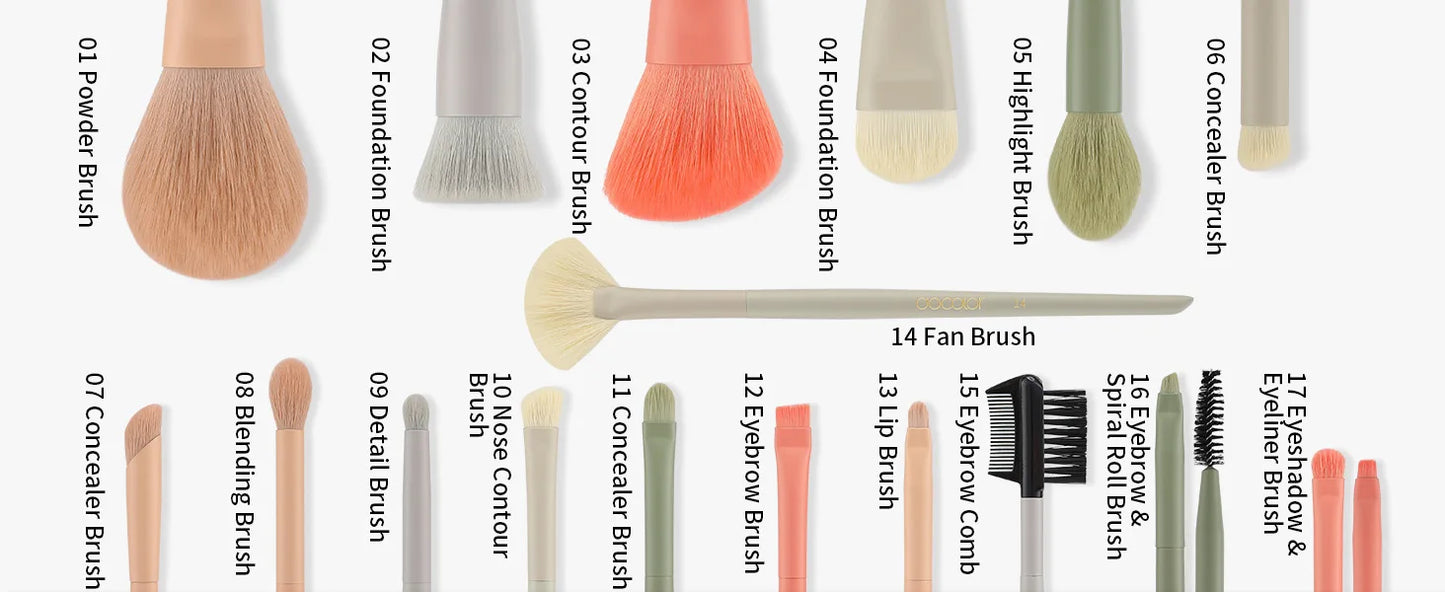 Docolor 17Pcs Makeup Brushes Set Eye Shadow Blush Powder Blending Foundation Cosmetic Brush  With Makeup Sponges And Bag