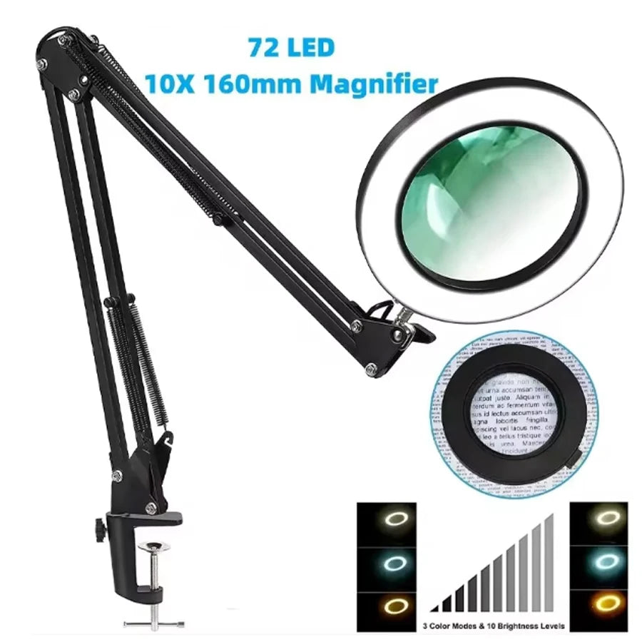 NEW 72LED 8X/10X  Illuminated Magnifier USB 3 Colors LED Magnifying Glass for Soldering Iron Repair/Table Lamp/Skincare Beauty