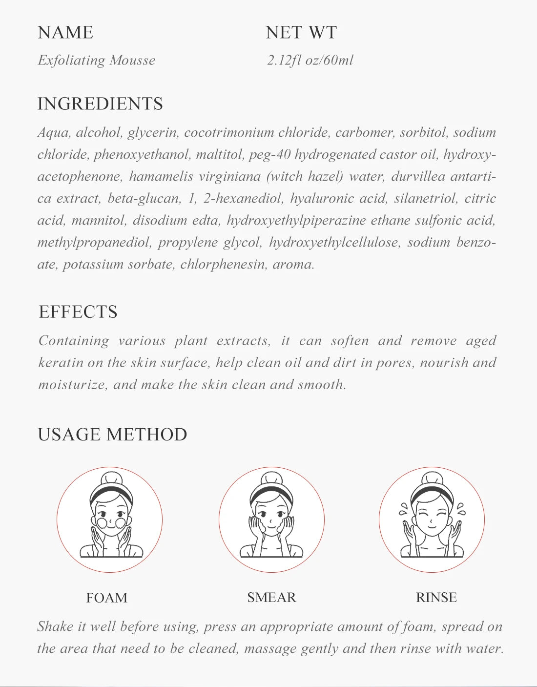 Foaming Exfoliating Mousse Deep Remove Cleaning All Skin Types Wash Face Smooth Moisturizing Skin Exfoliator Unblock Pores 60ML