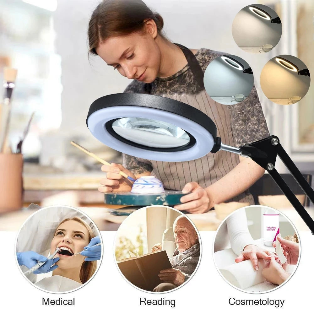 NEW 72LED 8X/10X  Illuminated Magnifier USB 3 Colors LED Magnifying Glass for Soldering Iron Repair/Table Lamp/Skincare Beauty