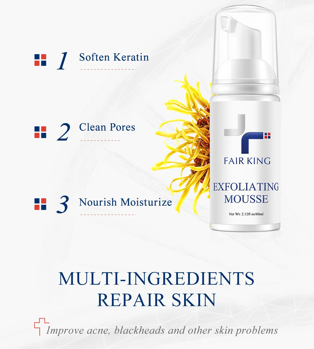 Foaming Exfoliating Mousse Deep Remove Cleaning All Skin Types Wash Face Smooth Moisturizing Skin Exfoliator Unblock Pores 60ML