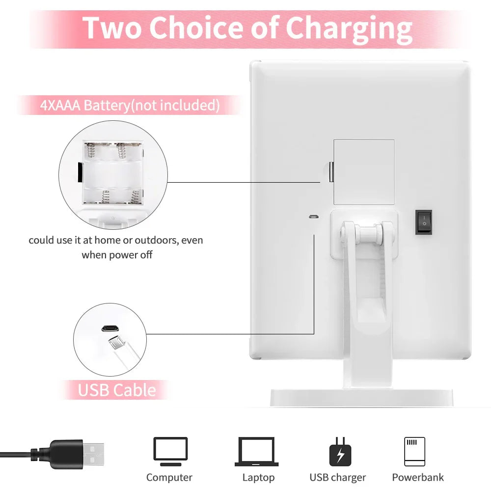 Portable 3 Folding Makeup Mirror Led Light Touch Screen Vanity Mirror with 21 LED Lights 1X/2X/3X Magnifying Cosmetic Mirror